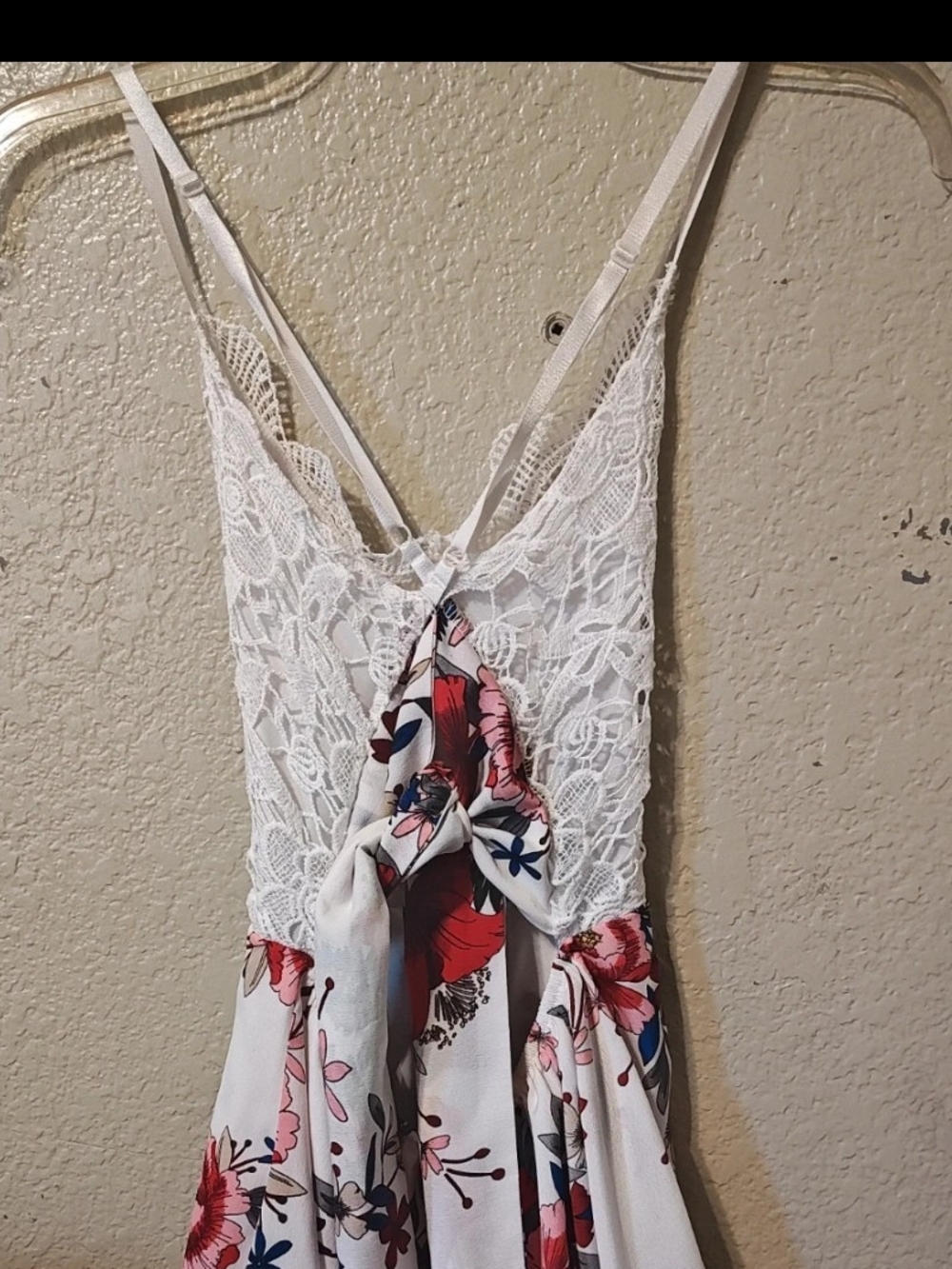 White Lace Floral-Print Romper with Spaghetti Straps